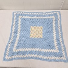 BEAUTIFUL NEW HANDMADE CROCHET BABY BLANKET/AFGHAN  BABY BLUE AND WHITE 25x25