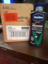 4 Pack Case Of Vaseline Fast Absorbing Men's 3 In One Lotion 4 Bottles N Case