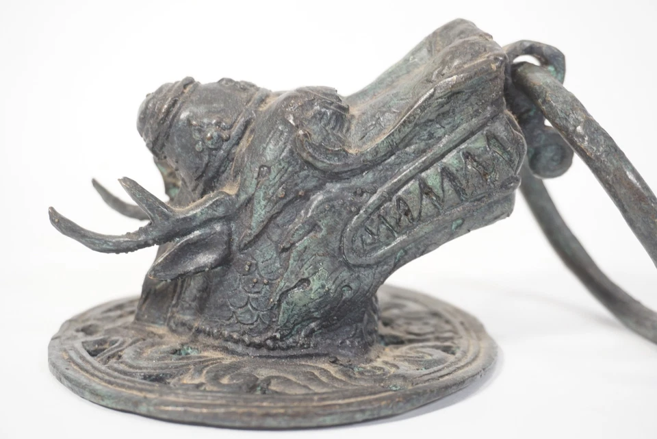 Antiker Türklopfer Asiatika Drachen Fabelwesen Krokodil Metall Eisen Bronze - Bild 4 von 4