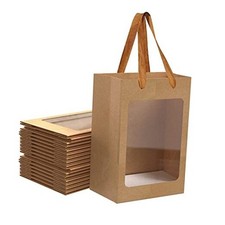 12 Pcs Paper Gift Bags with Transparent Window, 1 Count Pack of 12 Brown