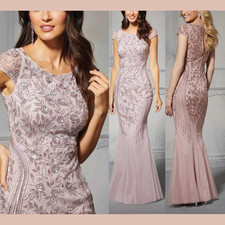 NWT $440 MGNY Morilee [ 20 ] 72405 Short Sleeve Beaded Gown Dusty Rose S2192