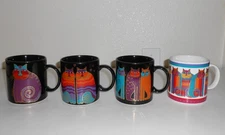 Laurel Burch Lot of 4 Cat Mug Cups - Mythical Cat, Rainbow Cats, Siamese, Cousin