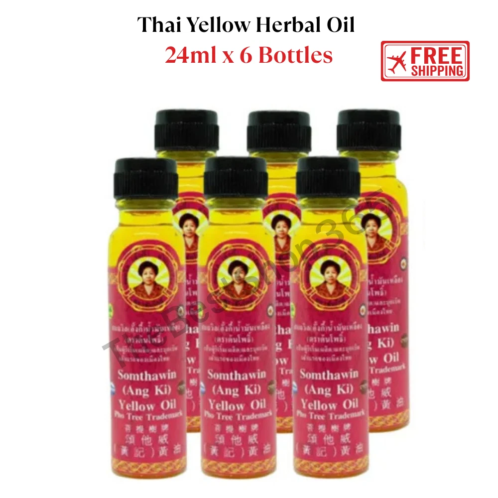 Thai Herbal Yellow Oil Somthawin Angkee  dizziness faintness insect bit 24ml x 6