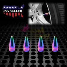 4pcs Neo Chrome Long Spike Valve Stem Caps Metal Thread Set Wheel Tires TVC29