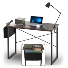 Modern Computer Desk 40" Study Writing Table Workstation with Storage Bag Coffee