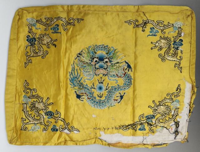Chinese old hand embroidery:five dragons