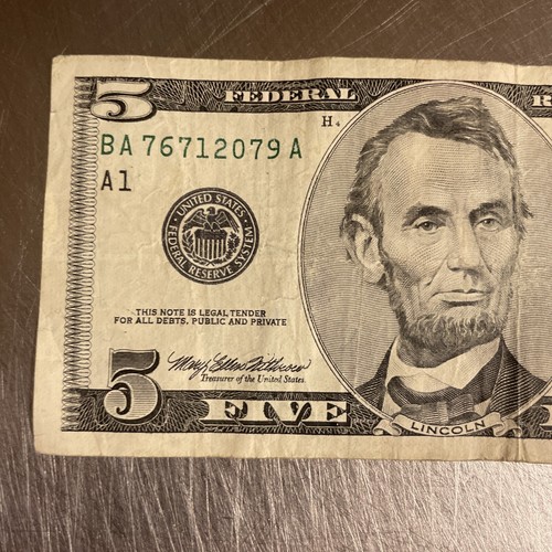 1999 $5 Five Dollar Bill Federal Reserve Note Vintage Rare 25 Years Old - Picture 3 of 8