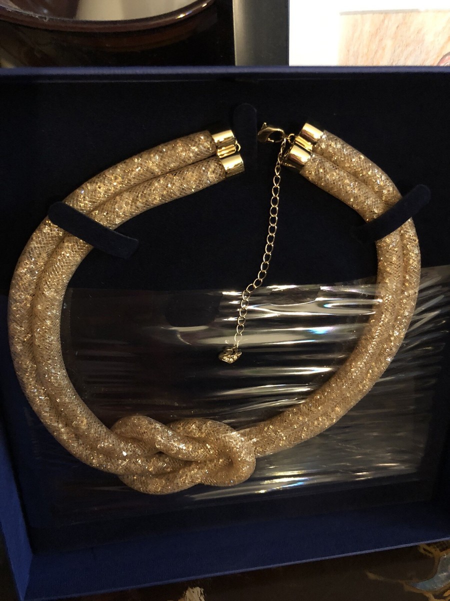 NIB SWAROVSKI CRYSTAL GOLD STARDUST DOUBLE KNOT NECKLACE 40 cm