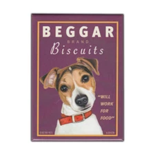 Retro Pets Magnet, Beggar Biscuits, Jack Russell Terrier Dog, 2.5" x 3.5"