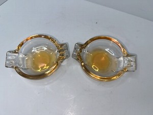 Set of 2 Vintage Marigold Orange Iridescent Carnival Glass Ashtrays