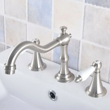 Widespread Bathroom Sink Faucet 3 Holes Two Handles Brushed Nickel Mixer Tap