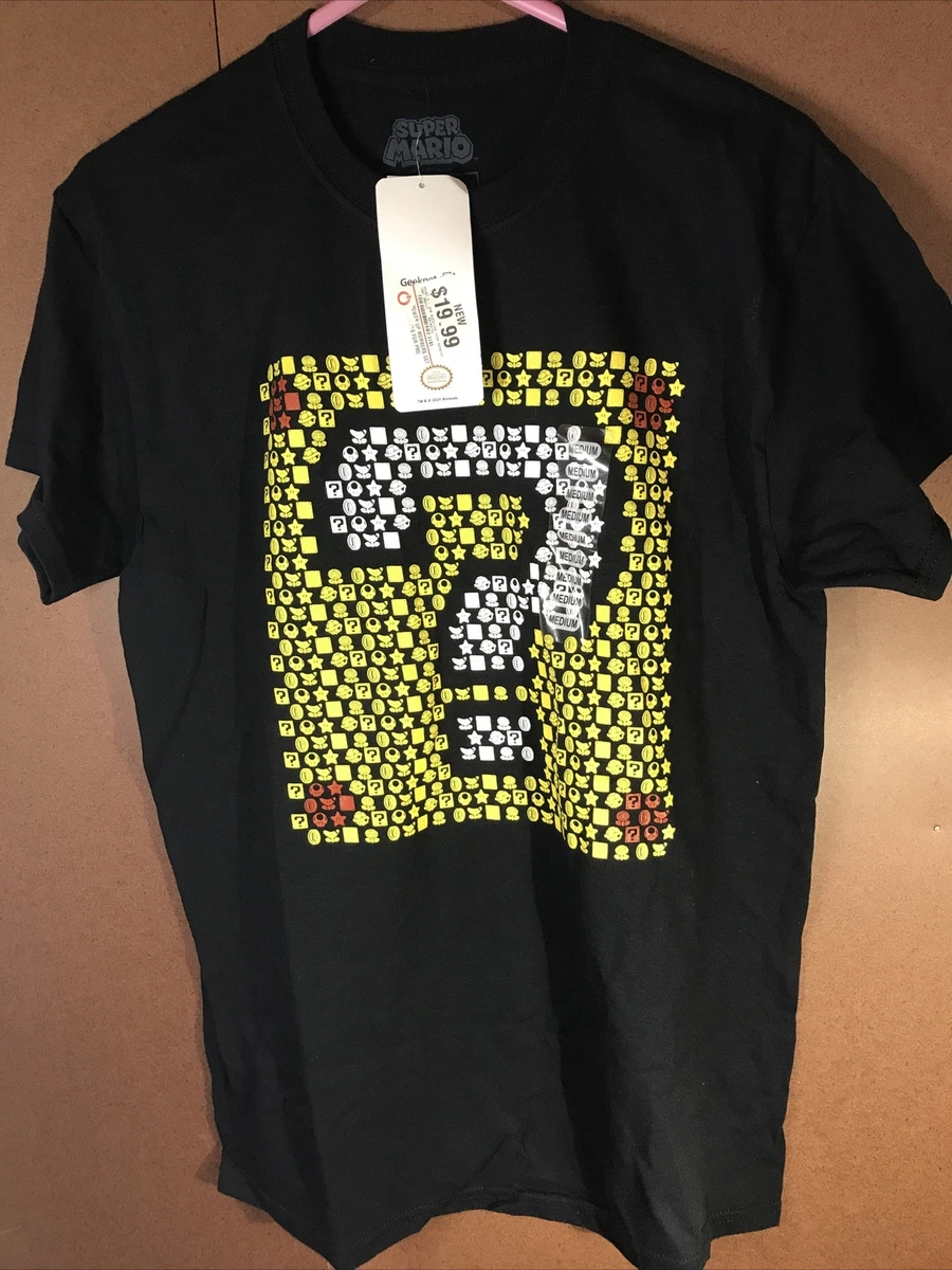 Super Mario T Shirt Men's M Question Mark Block Graphic Tee Black Nintendo NEW