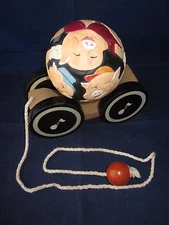 BRIERE Folk Art Pull Toy 1992 Three Little Pigs Ball & Cart / Cradle #1816