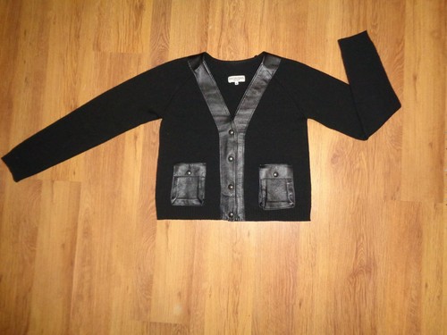 IVAN GRUNDAHL BLACK WOOL BLEND KNITTED LEATHER TRIM JACKET CARDIGAN-XL - Picture 9 of 12