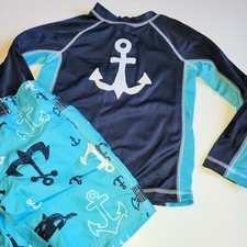 Gymboree 2T Swim Rashguard Shorts Set NWT Nautical Anchor Colorblock 2 piece