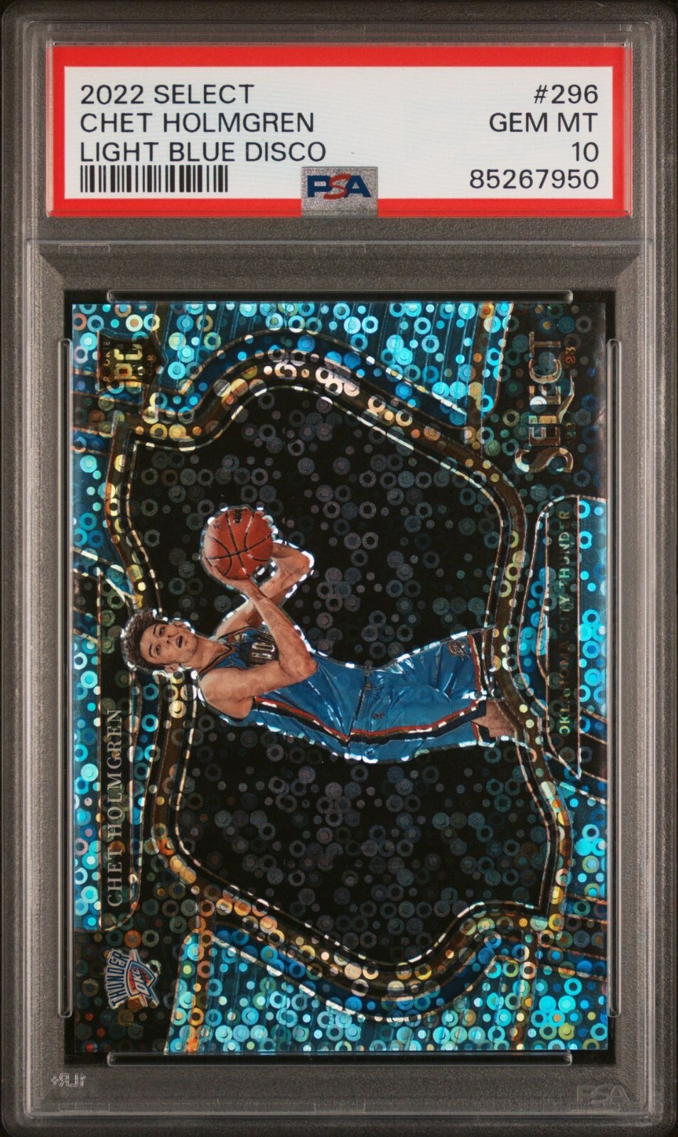 2022 PANINI SELECT 296 CHET HOLMGREN LIGHT BLUE DISCO RC ROOKIE /99 PSA 10