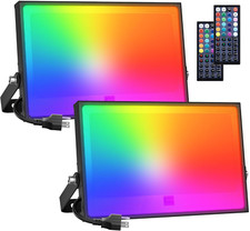 2 Pack LED RGBW Flood Lights Outdoor 500W Equiv, 2700K Warm White 50W Dimmable M