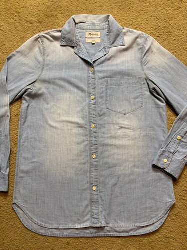 Madewell Classic Denim Long Sleeve Button Front Chambray Shirt Distressed Small - Picture 2 of 6