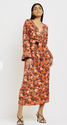 river island orange midi dress Orange Cotton Embroidered Midi Dress