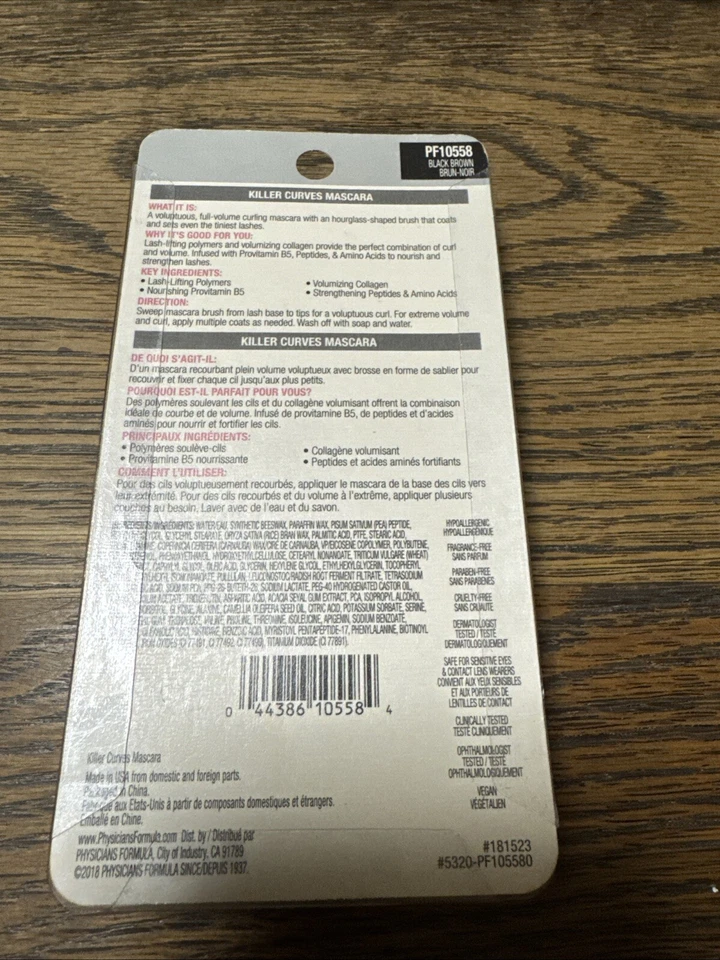 Physicians Formula Killer Curves Curl & Volume Mascara PF10558 Black Brown NEW - Image 2 of 2