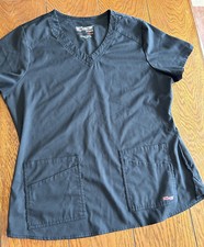 Greys Anatomy Barco Scrub Top L Black 2 Pockets Short Sleeve V Neck Stretch