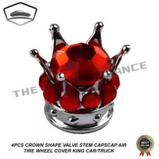 4PCS Crown Shape Valve Stem Caps Cap Air Tire Wheel Cover King Car/Truck Red NEW