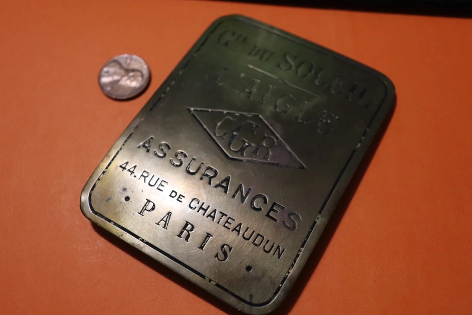 RARE French Plaque Cie du Soleil Assurances l' Aigle Brass Antique PARIS - Image 3 of 4