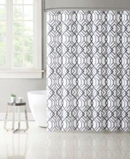 VCNY Home Grey White Fabric Shower Curtain: Modern Geometric Lattice Design