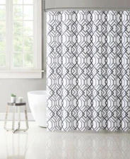 VCNY Home Grey White Fabric Shower Curtain: Modern Geometric Lattice Design