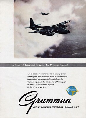 1945 Grumman Tigercat Aircraft Ad 1/20/2025c
