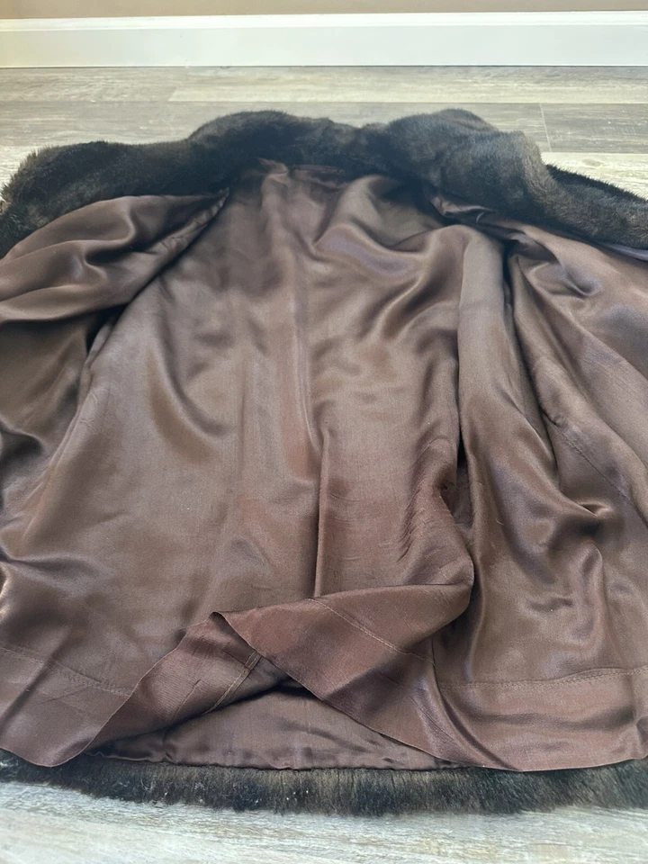 Abrigo Chaqueta Vintage Lux Años 60 Mouton Piel Sintética Mediados de Siglo Marrón S M Foto 4 de 4