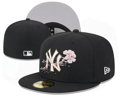 New York Yankees Fitted Hat Embroidered Baseball Cap Sonnenhut Flat Brim Cap - Bild 13 von 39