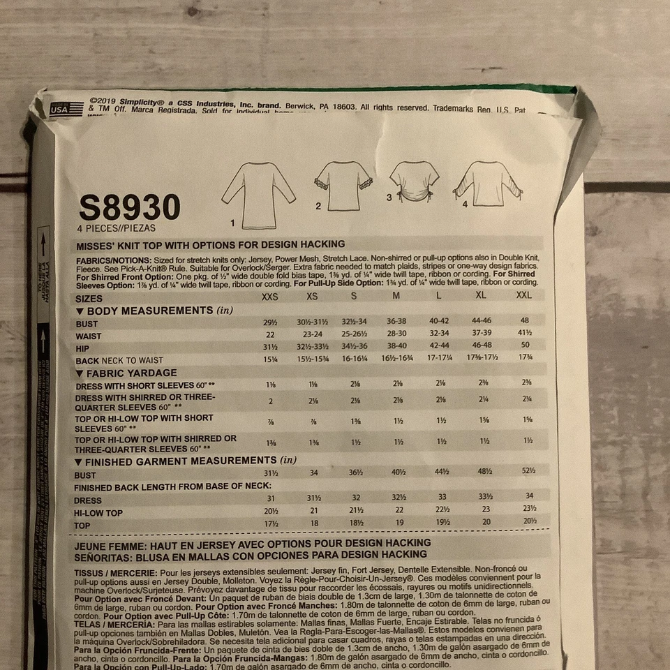 Simplicity 8930 Sewing Pattern Mini-Dress Crop Tops Misses Sizes XXS-XXL UNCUT - Image 3 of 4