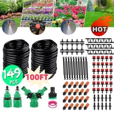 100ft Drip Irrigation System Garden Plant Self Watering Hose Micro Sprinkler Kit