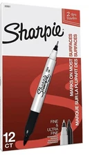 Sharpie Twin Tip Fine and Ultra Fine Permanent Marker.  Pack Of 12.