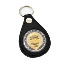 Leather Military Challenge Coin Holder Key Ring FOB Chain 2" Poker Chip Case