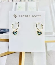 NEW Kendra Scott Ari Heart Abalone Huggie Gold tone Earrings