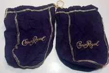 Set Of 2 Purple Crown Royal Bag W/ Gold Drawstring for 750ml Bottle 9” X 7”