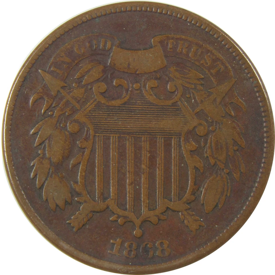 1868 Two Cent Piece F 12 ANACS 2c Coin SKU:I22219 - Image 3 of 4