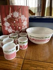 Vintage Hazel Atlas Tom and Jerry Eggnog Punch Bowl Set w/ 6 Mugs Milk Glass