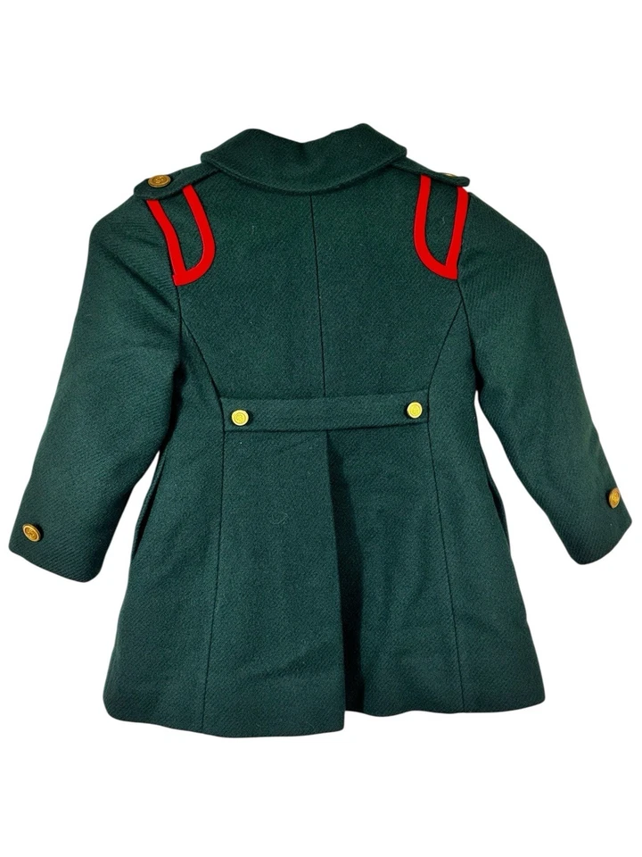 Vintage FW Fischer Union Made Green Red Wool Pea Coat Kids Girl Wool Gold Button - Image 4 of 4
