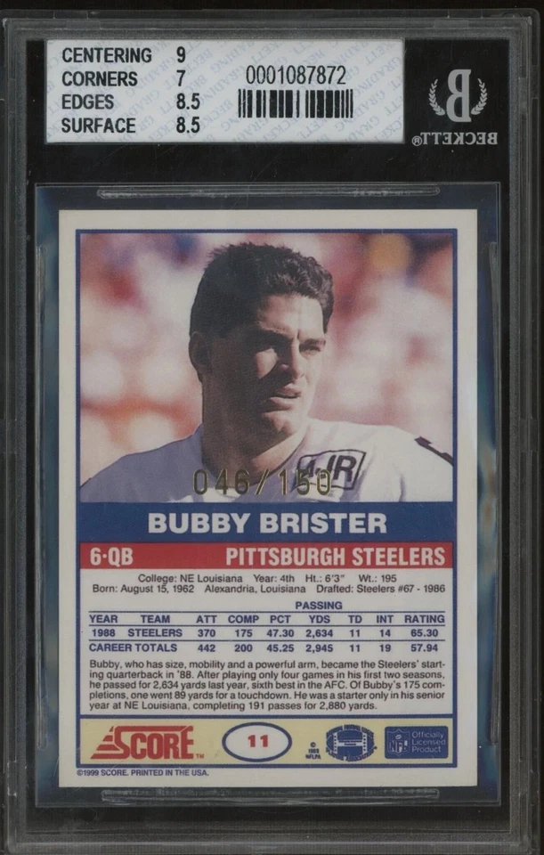 2001 Score Originals 1990 10th Anniversary #6 Bubby Brister AUTO 046/150 BGS 7.5 - Image 2 of 2