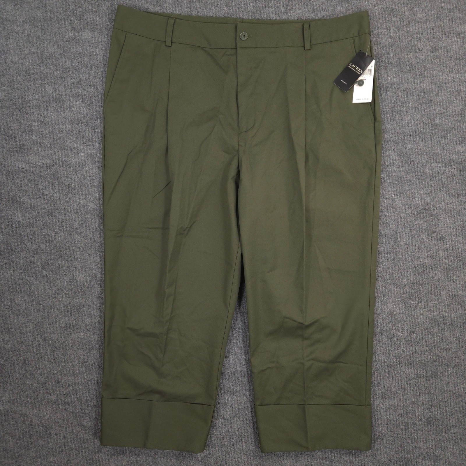 Lauren Ralph Lauren Black Label Pants Womens 20W Green Cuffed Cropped Preppy NEW