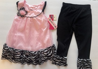 Angel Face Girls 2 Piece Pink Dress Black Tights Zebra Print Ruffles 18 Mo NWT