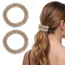 2Pcs Rhinestone Hair Scrunchies, Crystal Ties Elastic Holders, Champagne