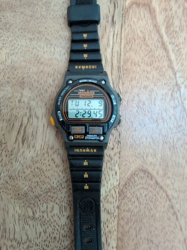 Vtg Timex Ironman Triathlon Watch Women 32mm Black Orange March 1994