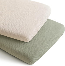 2 Pack Muslin Bassinet Sheets for Baby Boy, 100 Cotton Soft Bedside Sleeper Bas