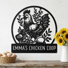 Personalized Chicken Coop Metal Sign, Funny Rooster  Hen Farmhouse Wall Decor
