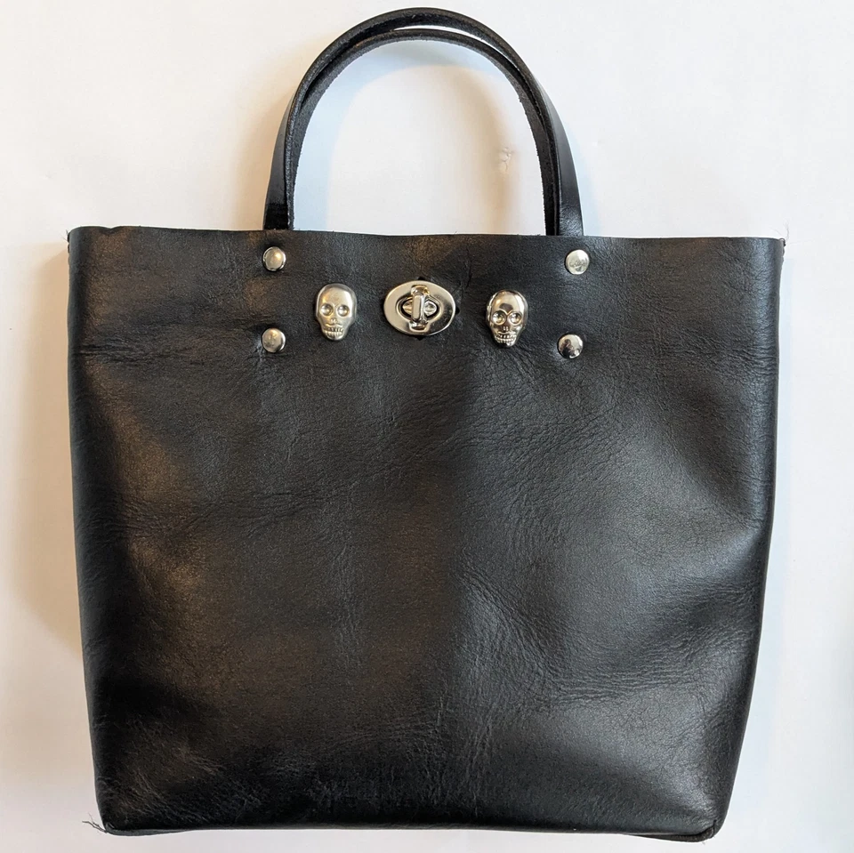 TRIBE ALIVE DIY Redone Black Genuine Leather Skull Punk Goth CROSSBODY BAG - Image 3 of 4