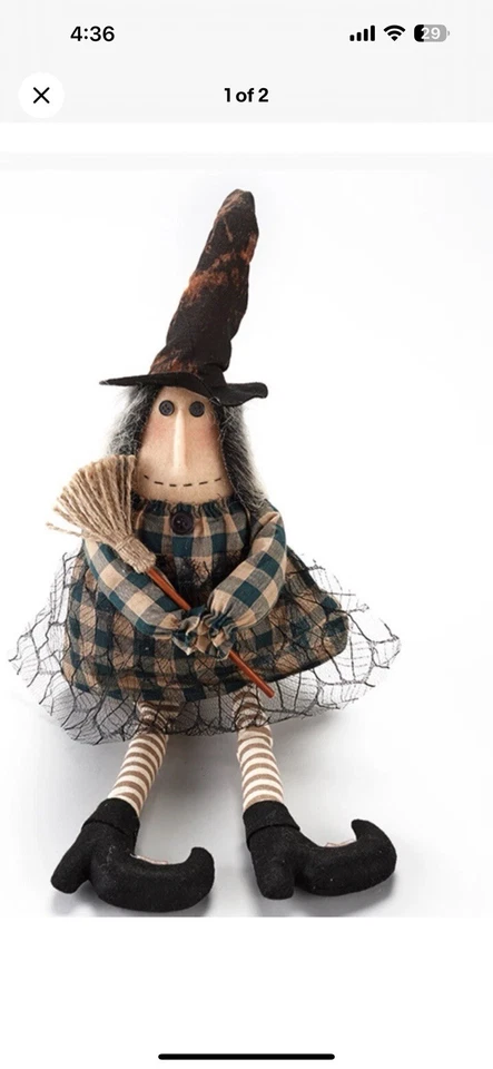 Halloween Fall Primitive Vintage Style Doll witch  Shelf Sitter Decor - Image 2 of 2
